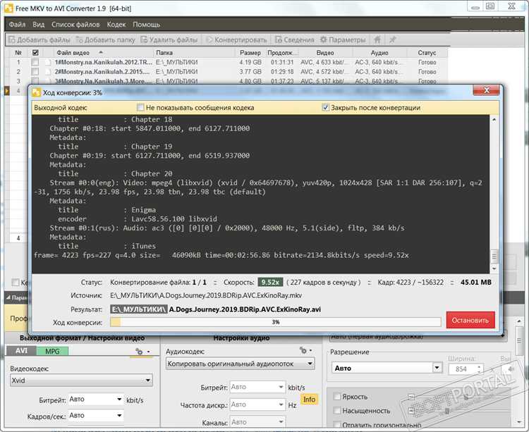 Процесс преобразования MKV видео в AVI и MPEG форматы