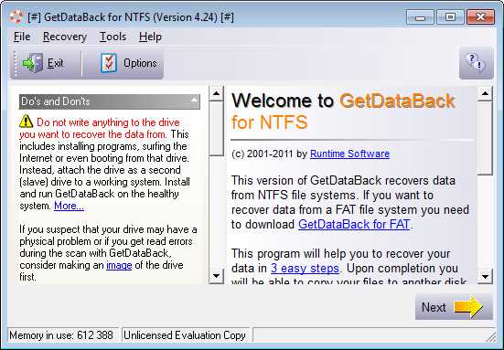 GetDataBack for NTFS 4.33 скачать на русском языке - быстро и бесплатно