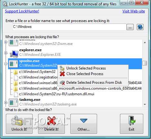 LockHunter 3.3.4 - бесплатная программа для скачивания и удаления заблокированных файлов